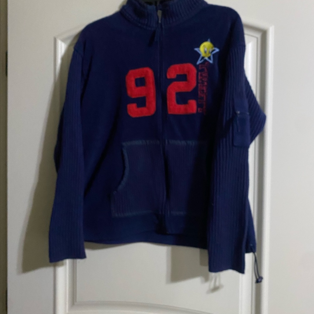 Vintage Looney Tunes Navy Blue Full Zipper Jacket with Red Accents